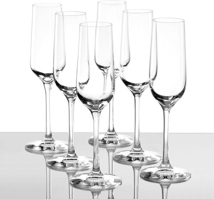 6-Pack 200 ml Lead-Free Crystal Glass Champagne Flutes, Clear Drinking Glasses