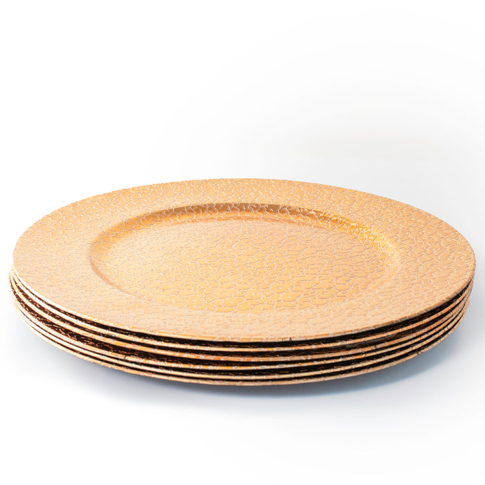 Koop Set of 4 33cm Textured Gold Plastic High-Gloss Finish Charger Plates