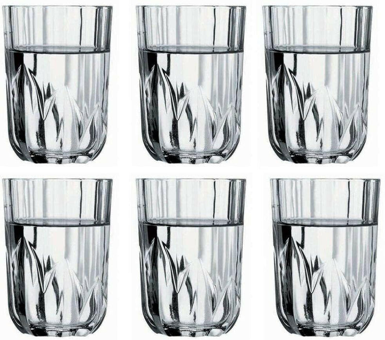 Set of 6 220ml Clear Ribbed Whisky/Whiskey Tumblers, Cocktail & Water Glasses
