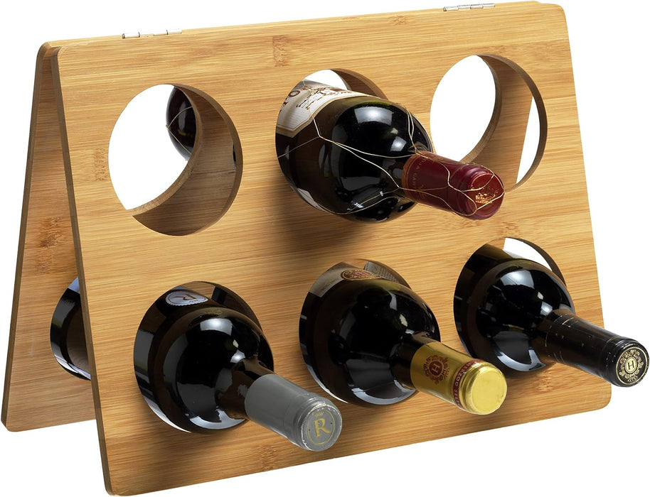 RTA 35cm Foldable 6-Bottle Bamboo Wine Rack, Brown