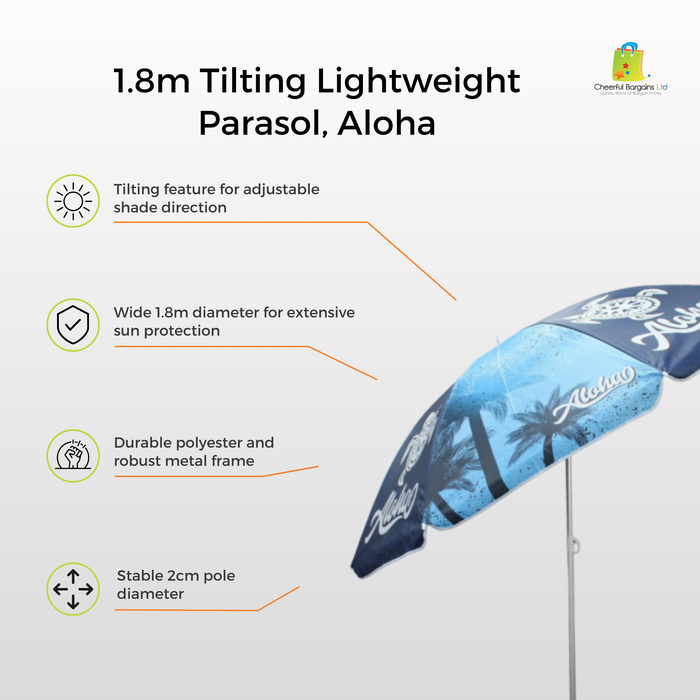 Bright Parasol Garden Large Umbrella Beach Shade Tilting Beach Umbrella 1.8m