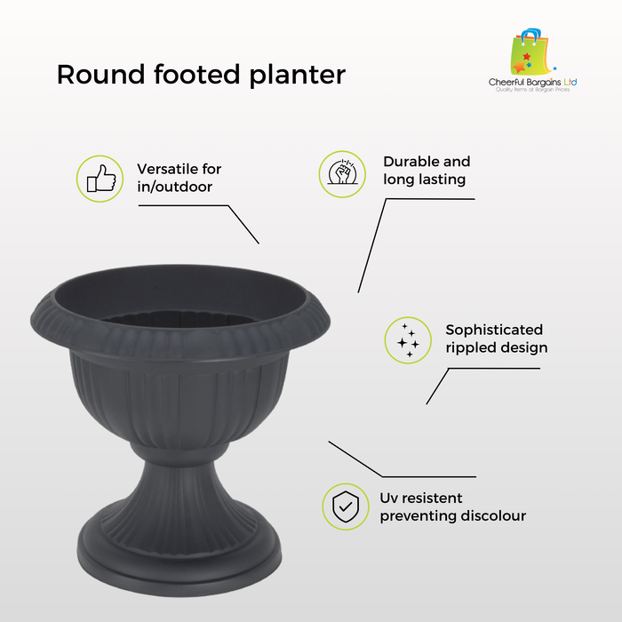 Koop Large 36cm Urn Planter on Flower Pedestal, Grey Rippled Plastic Plant Pot