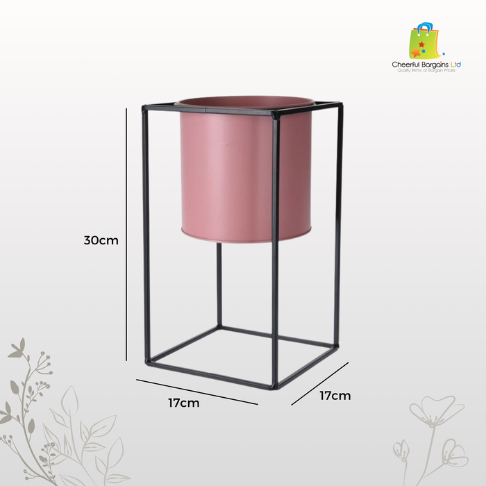 Rammento 30cm Tall Raised Indoor Metal Plant Pot On Stand Pink 15cm ⌀ Flower Pot