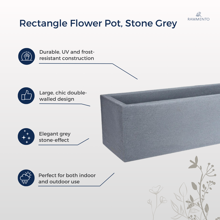 Rammento 80cm Long Plant Trough, Grey Stone Effect Plastic Rectangular Plant Pot