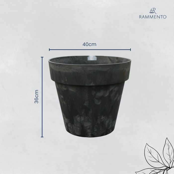 Rammento 40cm ⌀ Large Plastic Barrel Planter, Charcoal Grey Marble Effect 29L