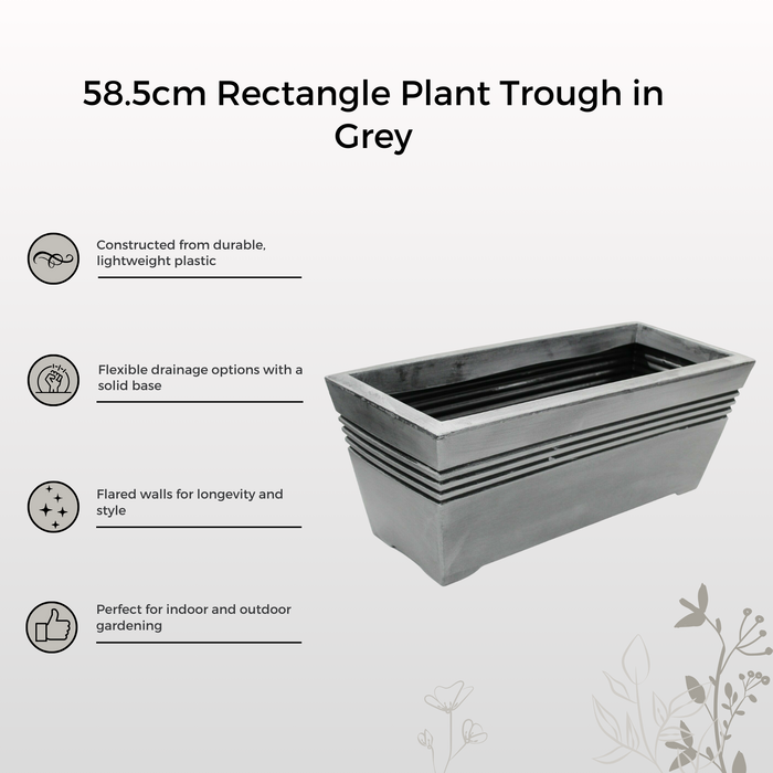 Strata 58cm Large Rectangle Plastic Plant Trough, Grey Indoor/Outdoor Planter