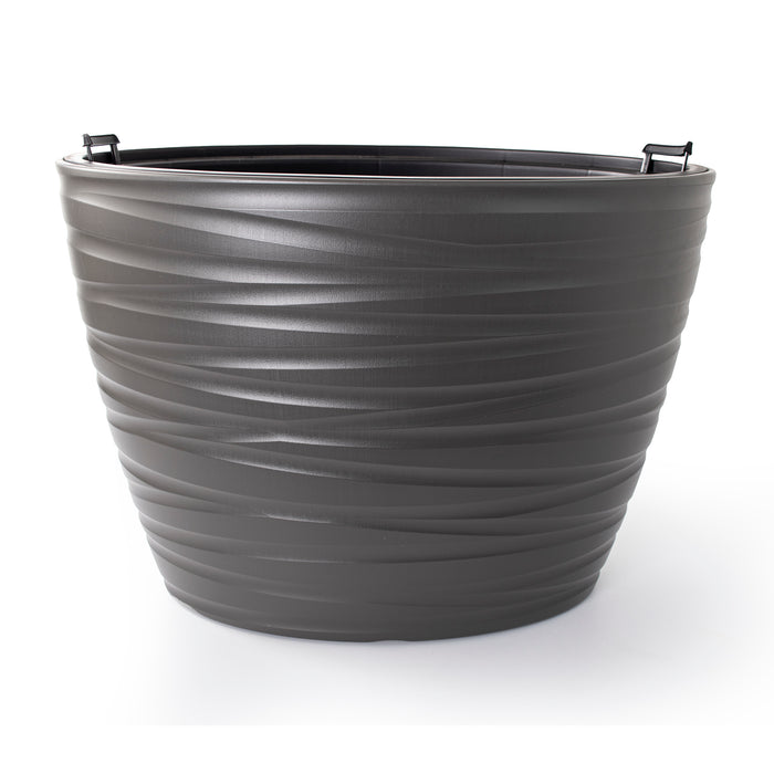 Rammento 58cm Large Oval Plant Pot Grey 56l/24l Plastic Planter Bowl with Insert