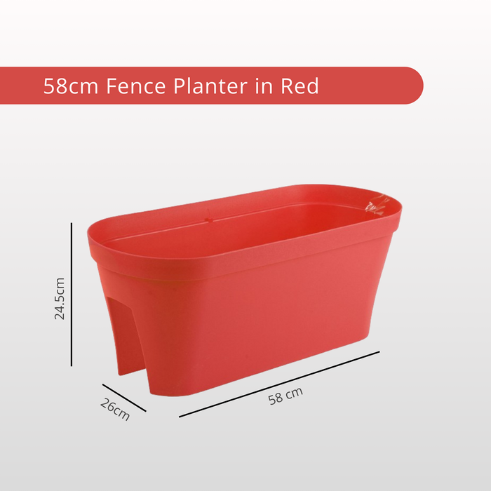 Large 58cm Fence Planter, Bright Red/Bright Pink | 17.3L Plastic Trough