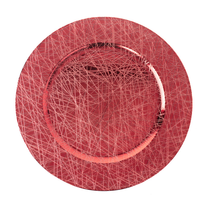 Set of 4 33 cm Red Geometric Design Round Charger Plates for Festive Dining