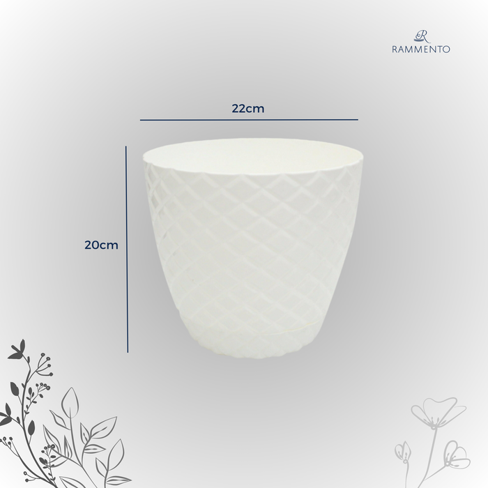 Rammento Self-Watering Plastic Barrel Planter White 22cm Decorative Flower Pot