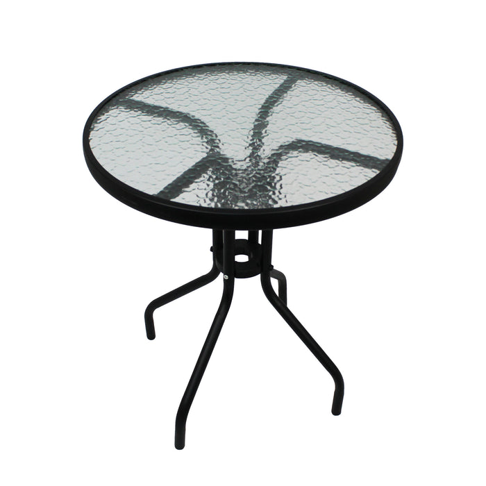 Rammento 71cm Black Metal & Round Tempered Glass Bistro Table, Indoor / Outdoor