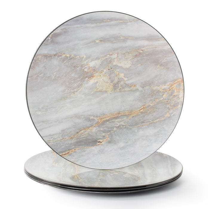 Set of 4 Marble Effect Grey Plastic 33cm Round Charger Plates Under Plates