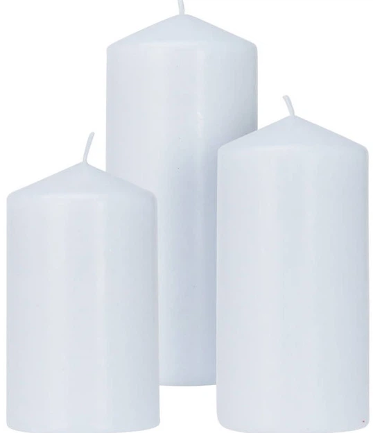 3-Pack Smokeless Unscented Pillar Candles Multipack, White Dripless Paraffin Wax