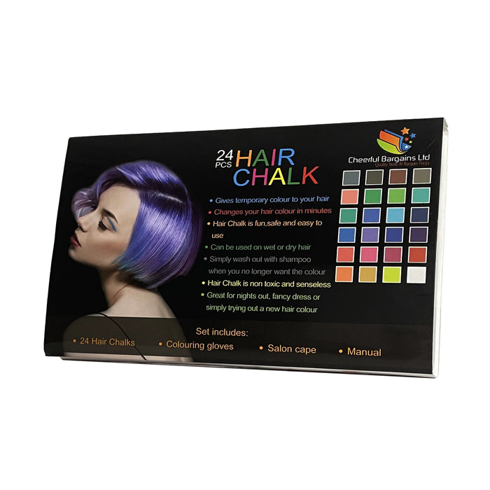 24 Colour Hair Chalk Set w Gloves & Cape Temporary Non-Toxic Hair Dye Wash Out