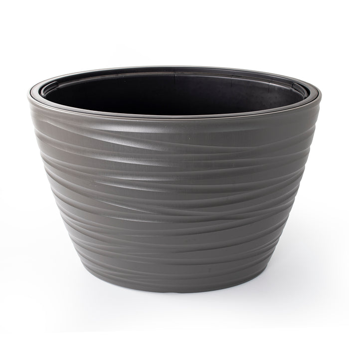 Rammento 58cm Large Oval Plant Pot Grey 56l/24l Plastic Planter Bowl with Insert