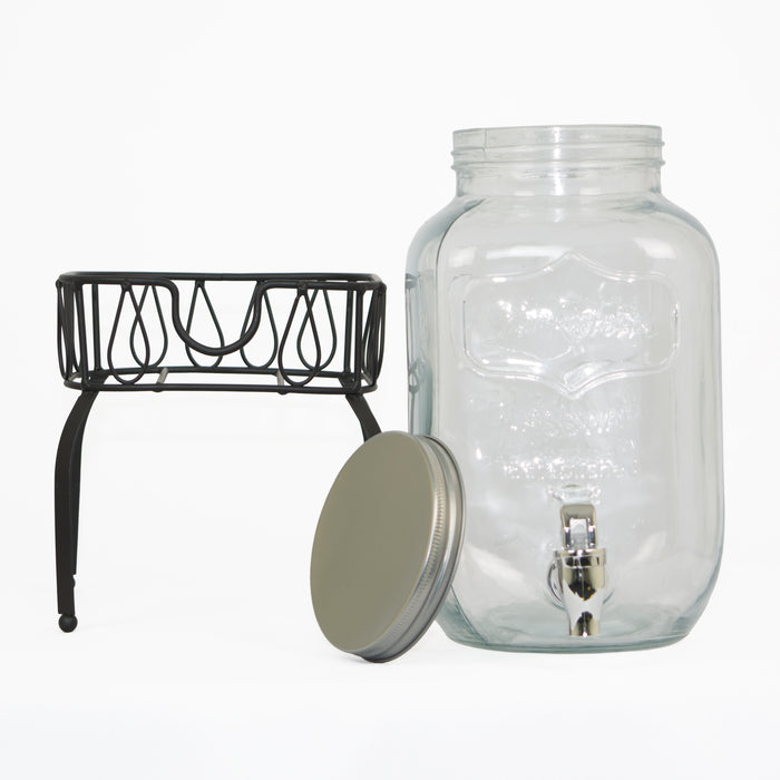 4L Glass Vintage Beverage Drinks Dispenser on Metal Stand Cocktail Jar with Tap