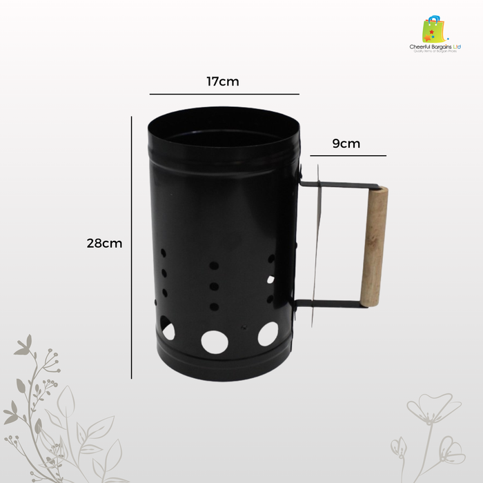 Cheerful Bargains 28cm Large Barbecue Chimney Starter, Black with Wooden Handle