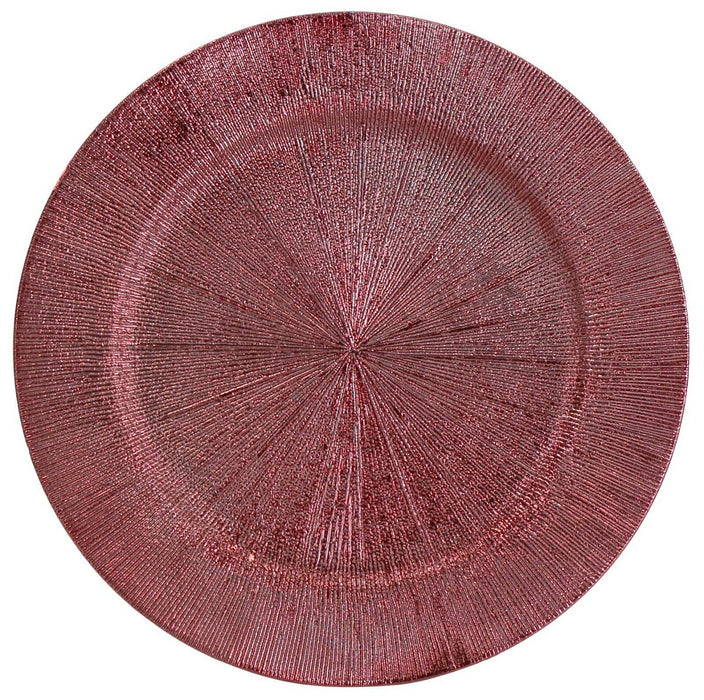 Set of 6 33cm Round Plastic Charger Plates, Red Rippled Tableware Plate Set