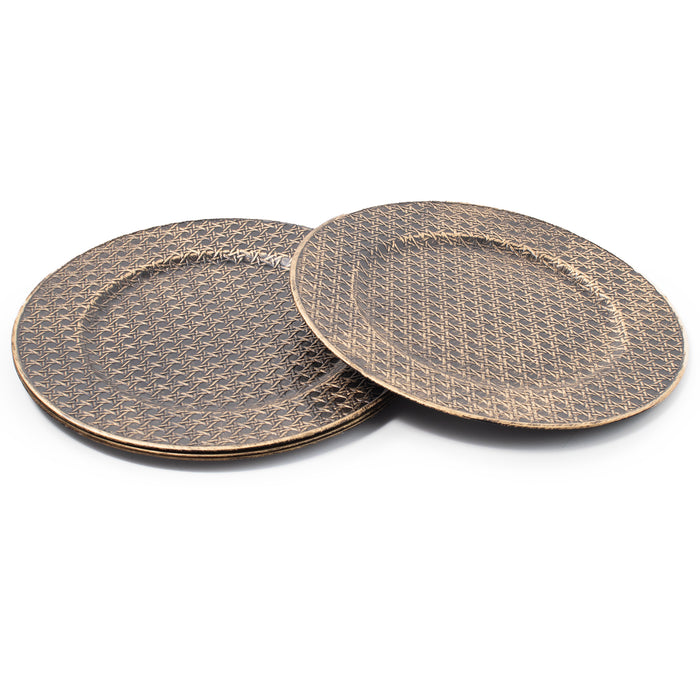 Set of 4 Brushed Gold Charger Plates Criss-Cross Design 33cm Under Plates