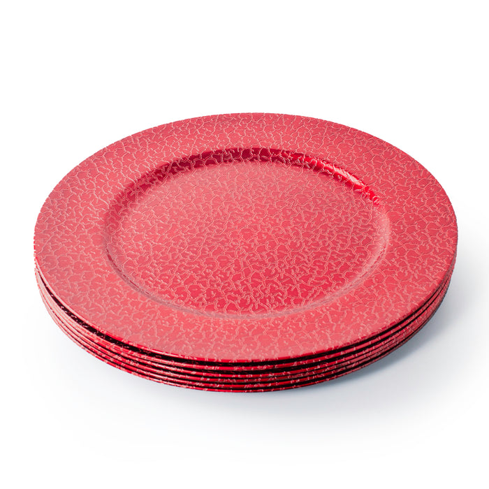 4-Pack 33cm Round Plastic Charger Plates - Red Decorative Crackled Underplates