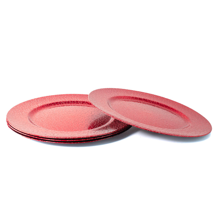 4-Pack 33cm Round Plastic Charger Plates - Red Decorative Crackled Underplates