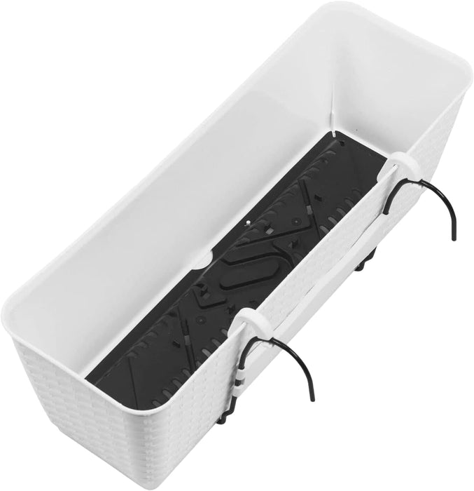 2-Pack 50cm Long Plastic Self-Watering Hanging Planters for Railing, 12L Troughs