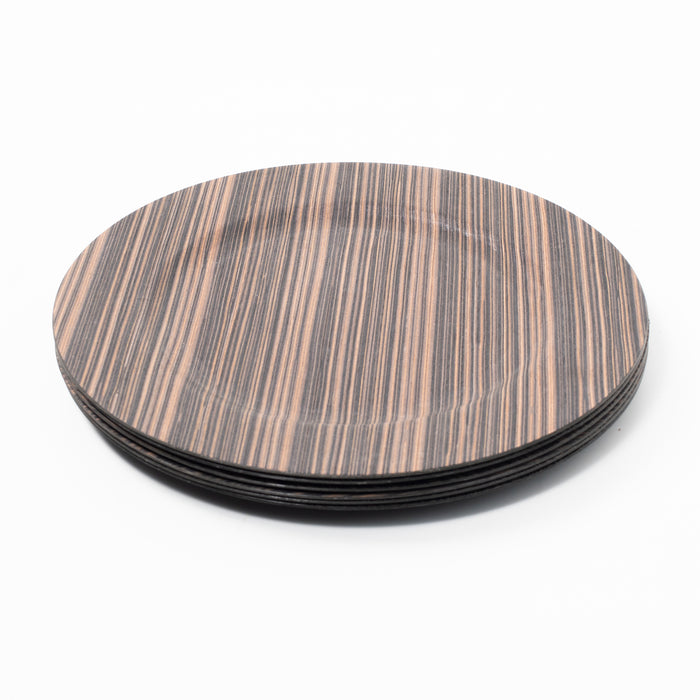 Set of 4 33cm Round Plastic Brown & Beige Wood Effect Charger Plates for Dinner