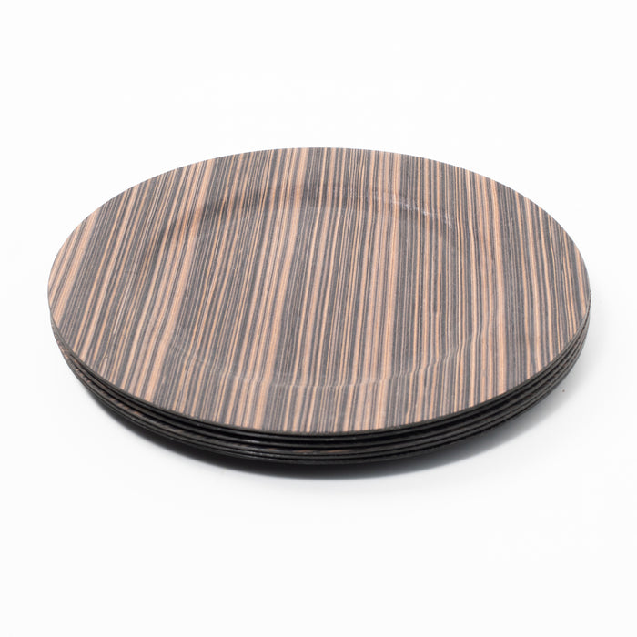 Set of 4 Natural Wood Effect Charger Plates Brown Wood Design 33cm Under Plates