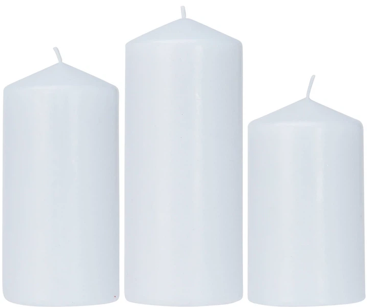 3-Pack Smokeless Unscented Pillar Candles Multipack, White Dripless Paraffin Wax