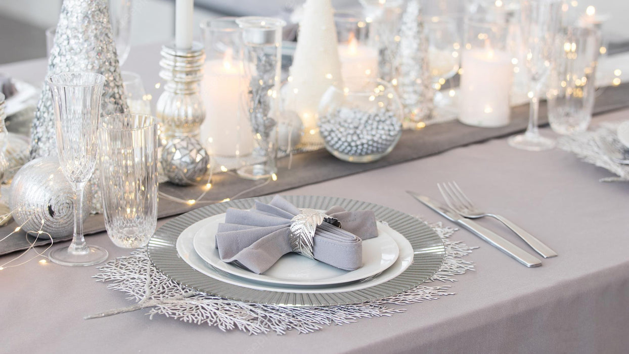 4x Silver Rippled Charger Plates Tableware Set Chip-Resistant Occasion Plate