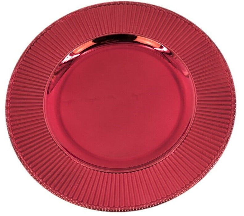 Rammento Set of 4 33 cm Rippled Edge Pink Round Charger Plates for Festive Dining