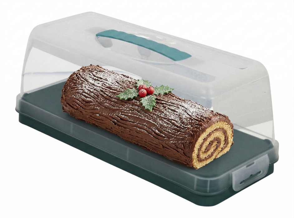 36cm Long BPA-Free Plastic Cake Carrier with Lid & Handle, Mint Food Packaging Box