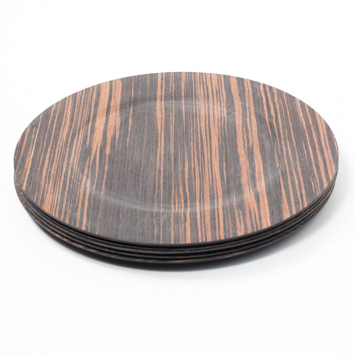 Set of 4 33cm Plastic Brown Wood Effect Decorative Charger Plates for Table