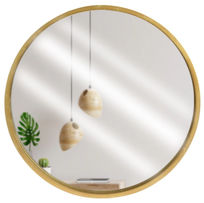 50cm Long Large Round Glass Wall Mirror with Gold Wooden Frame 3cm Thick Mirror