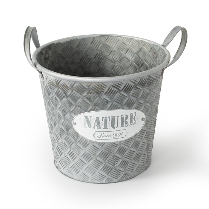 Koop 25cm Zinc Planter Bucket, Silver | 10L Retro Metal Planter with Handles