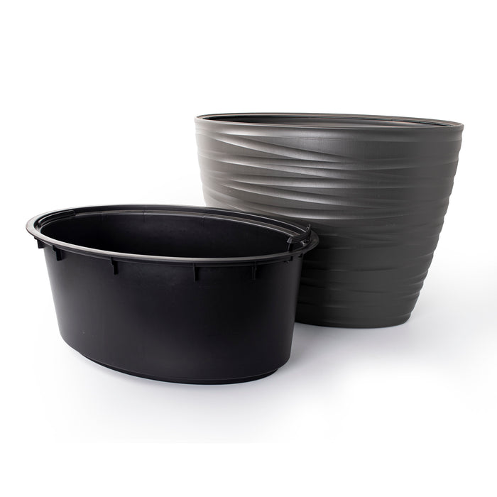 Rammento 58cm Large Oval Plant Pot Grey 56l/24l Plastic Planter Bowl with Insert