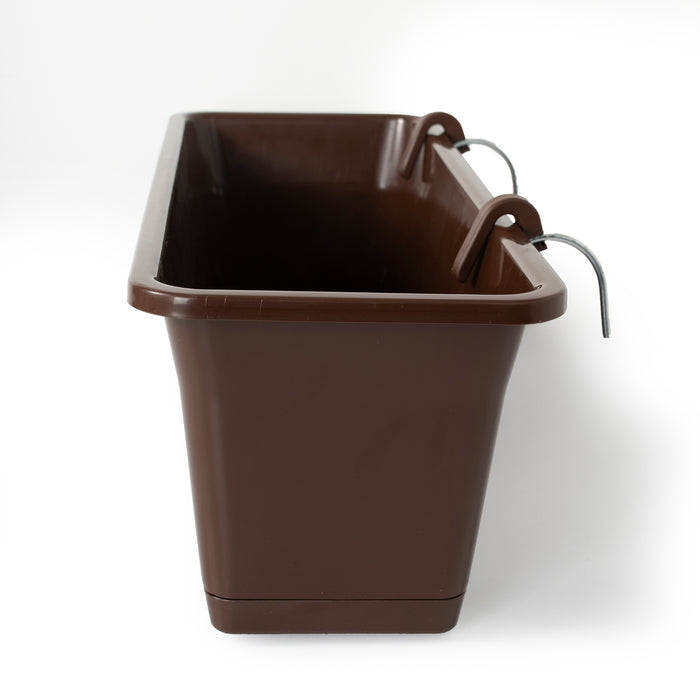 Large 50cm Brown Self-Watering Hanging Plastic Planter Trough with Saucer