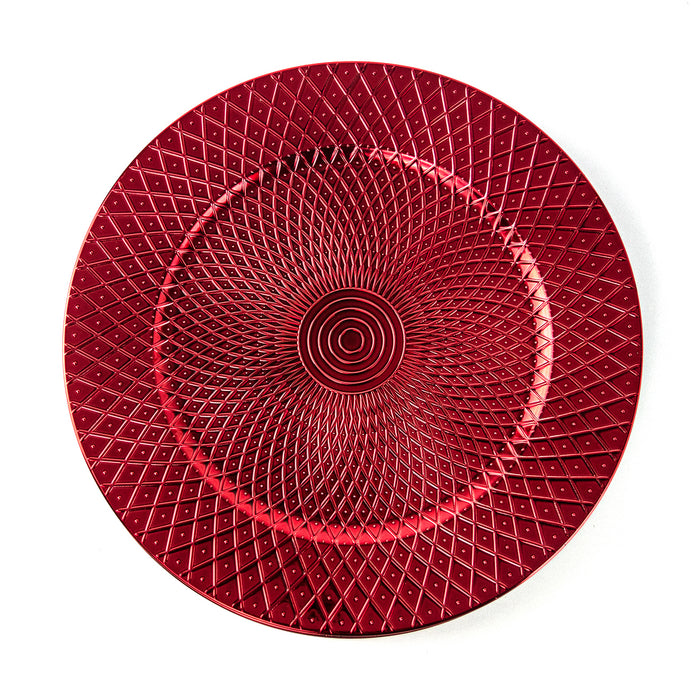 Set of Red Charger Plates 33cm Under Plates Christmas Table Geometric Design