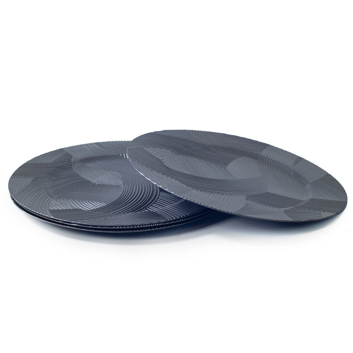 Set of 4 Dark Grey Charger Plates Modern Stroke Design 33cm Round Under Plates
