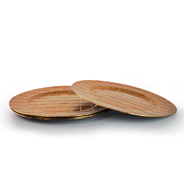 Geri Set of 4/6 33cm Golden Chequered Round Charger Plates for Festive Dining