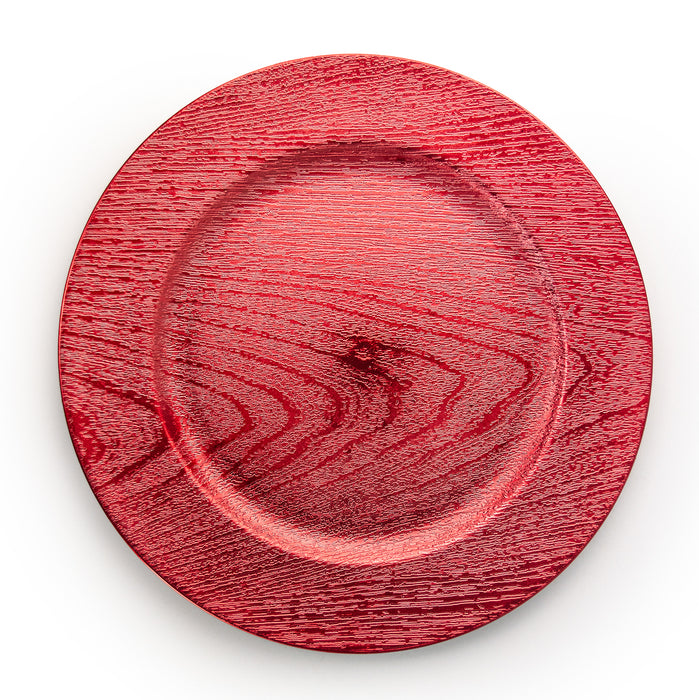 Set of 4 Wood Effect Charger Plates 33cm Large Round Under Plates Red Christmas