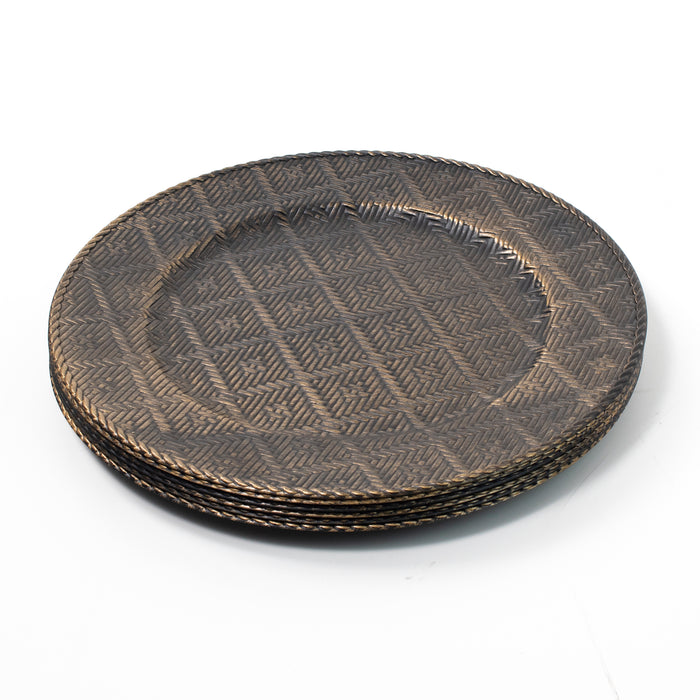 Koop Set of 4 33cm Brushed Gold Charger Plates Plaid Woven Design for Tableware