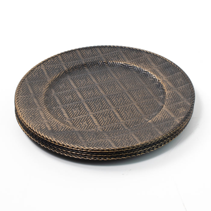 Set of 4 Brushed Gold Charger Plates 33cm Under Plates Plaid Woven Effect Design