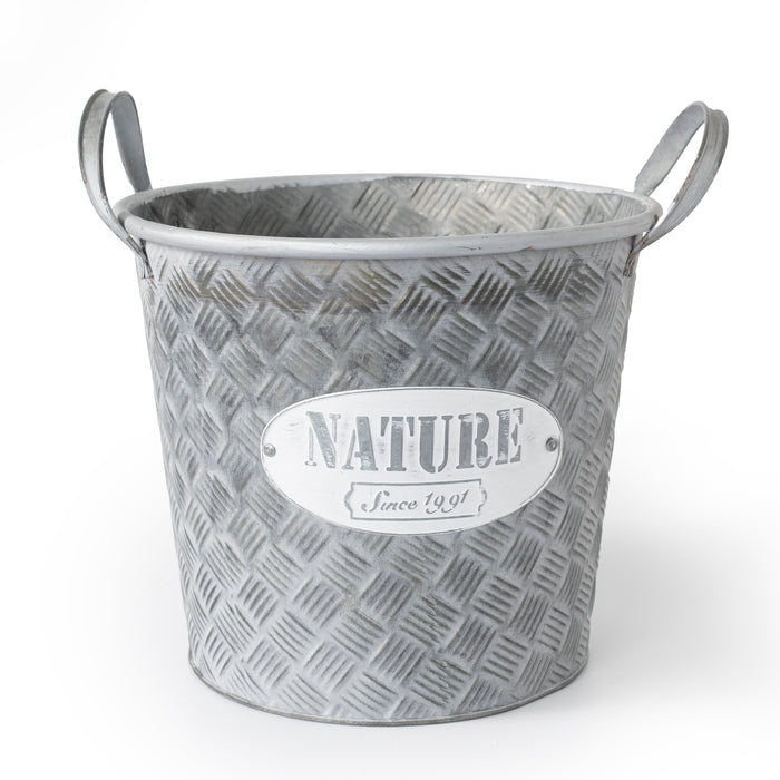 Koop 25cm Zinc Planter Bucket, Silver | 10L Retro Metal Planter with Handles