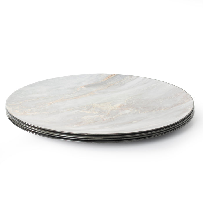 Geri Set of 4 33cm Grey Plastic Charger Plates with Marble Effect Finish