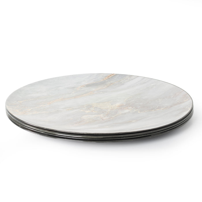 Set of 4 Marble Effect Grey Plastic 33cm Round Charger Plates Under Plates