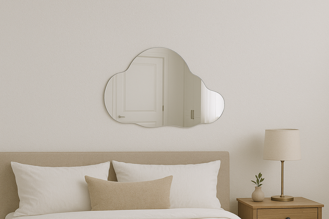 55cm Large Frameless Cloud Wall Mirror, Glass - 34.5cm Tall Asymmetrical Mirror