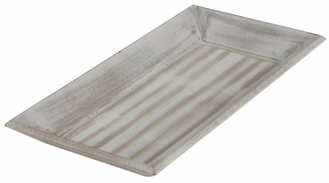 40cm Long Spruce Wooden Tray, Distressed Grey Wash Decorative Tea Tray