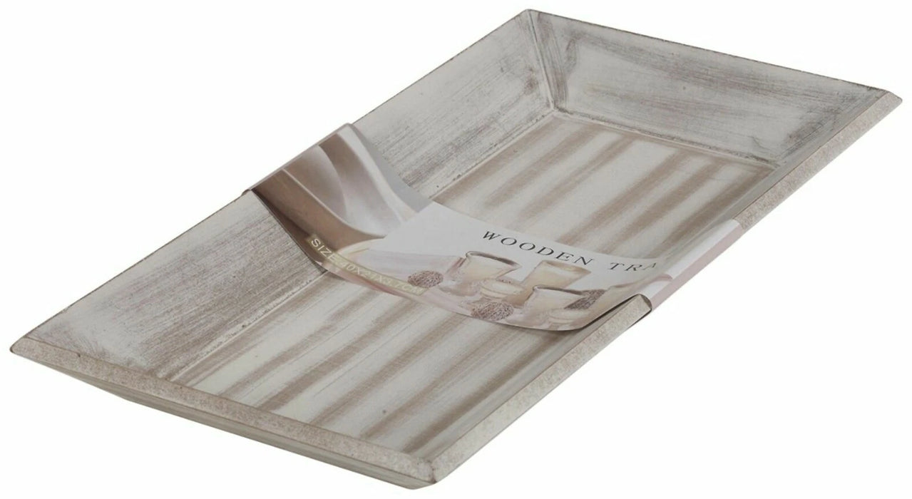 40cm Long Spruce Wooden Tray, Distressed Grey Wash Decorative Tea Tray