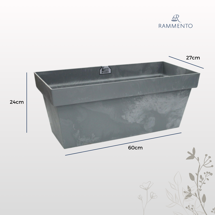 Rammento 60cm Long Plant Trough, Light Grey Marble Effect Large Plastic Planter